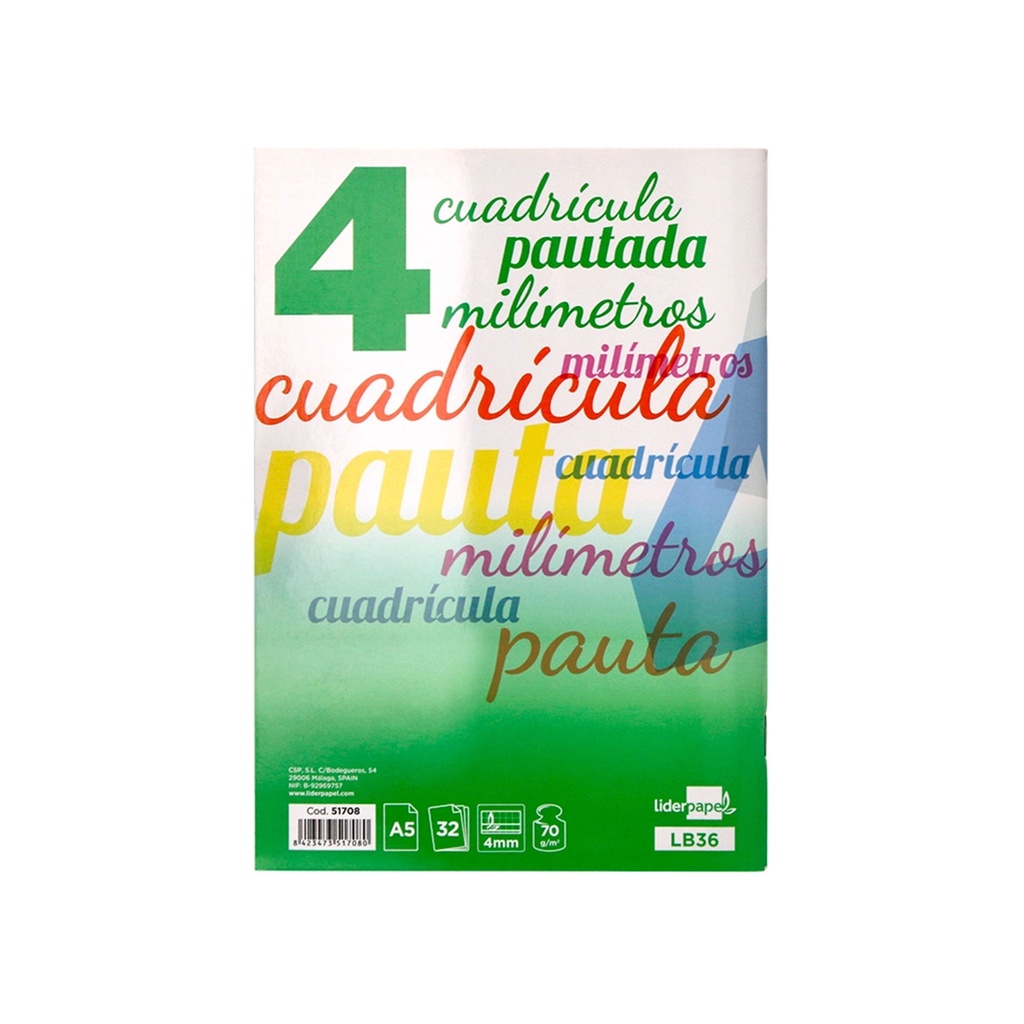 Libreta grapada A5 pautaguía 32 hojas Liderpapel
