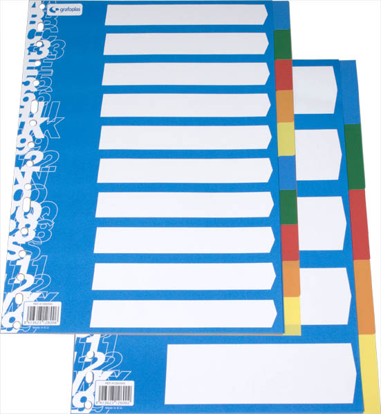 Separadores de plástico de colores 5 hojas Folio Grafoplás