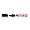 Rotulador permanente Edding 500 negro con diseño industrial y tapa colocada a un lado.