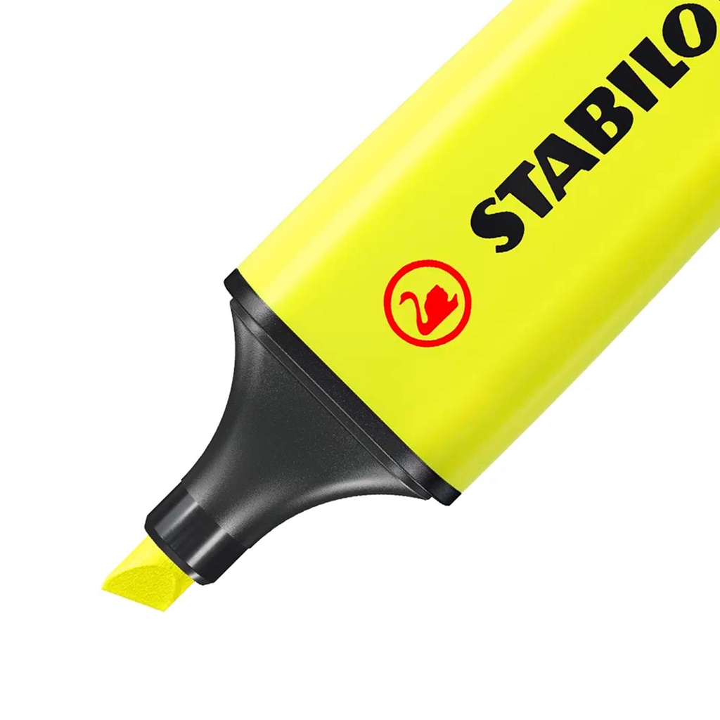 Detalle de la punta biselada del rotulador fluorescente amarillo Stabilo Boss Original