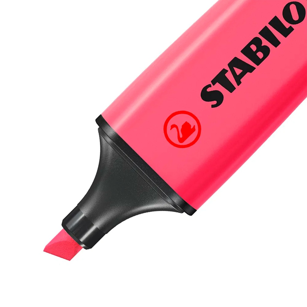 Detalle de la punta biselada del rotulador fluorescente rosa Stabilo Boss Original
