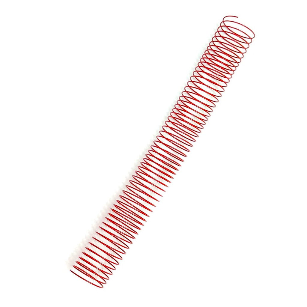 La espiral metálica para encuadernar en color rojo 34 mm de diámetro con paso 5:1 se distribuye en cajas de 50 espirales