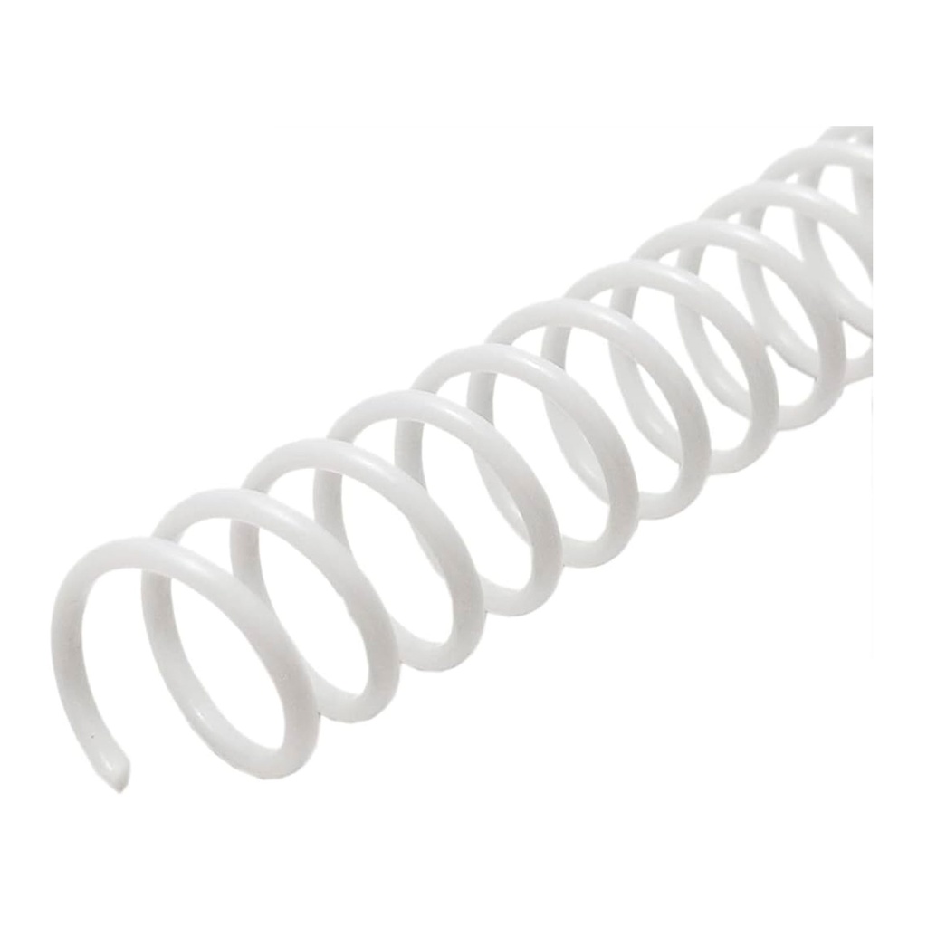 La espiral de encuadernación de plástico en acabado blanco 16 mm de diámetro y paso 5:1 se distribuye en cajas de 100 espirales para encuadernar 