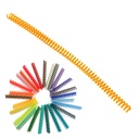 La espiral de encuadernación de plástico en acabado color 16 mm de diámetro y paso 5:1 se distribuye en cajas de 100 espirales para encuadernar