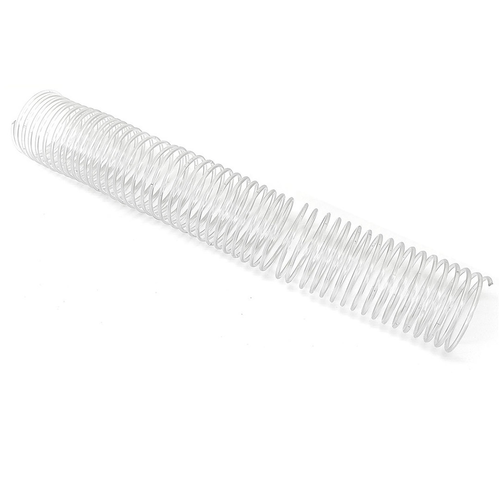 La espiral de encuadernación de plástico en acabado transparente 42 mm de diámetro y paso 3:1 se distribuye en cajas de 50 unidades)