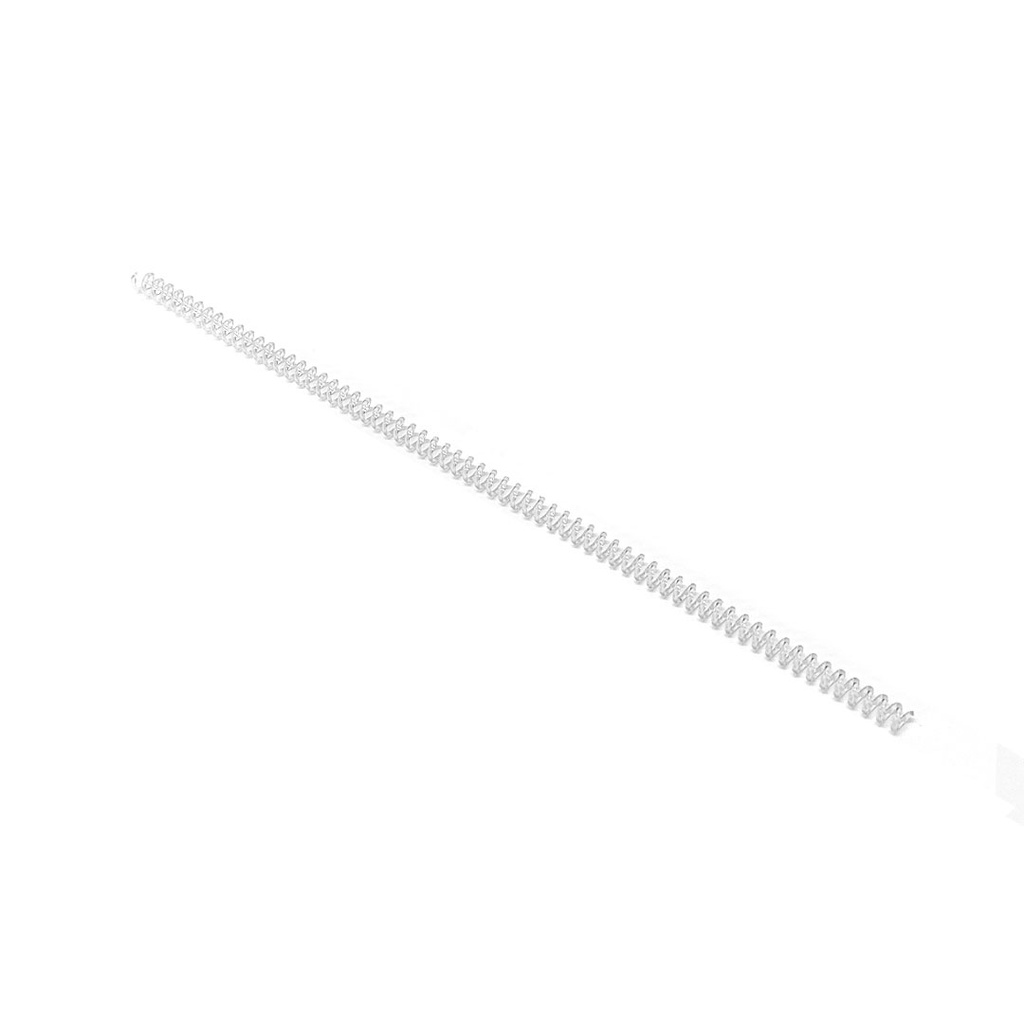 La espiral de encuadernación de plástico en acabado transparente 8 mm de diámetro y paso 5:1 se distribuye en cajas de 100 espirales para encuadernar