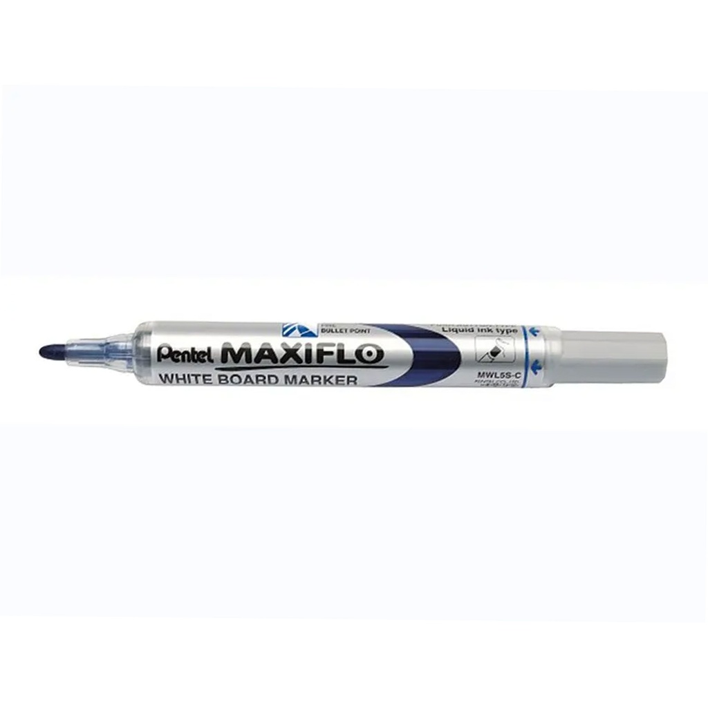 Rotulador Pentel Maxiflo MWL5S azul con tinta líquida, punta fina y pulsador de recarga integrado
