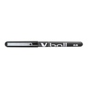 Detalle de la punta de aguja extrafina del bolígrafo Pilot V-Ball 0,5 negro con depósito visible