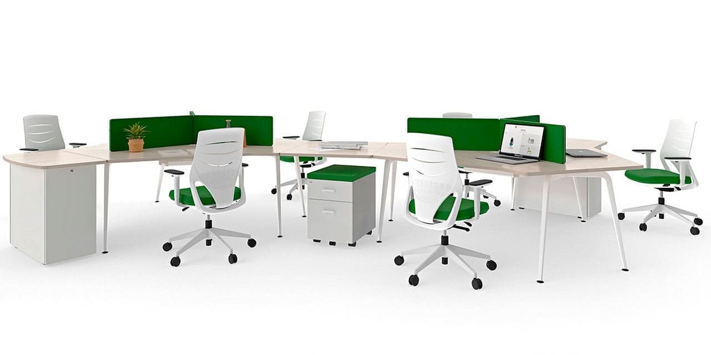 Cajonera de madera blanca con cajón carpetero y cojín verde