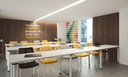 Aula de formación con sillas Spacio de cuatro patas en amarillo mostaza, negro y gris claro