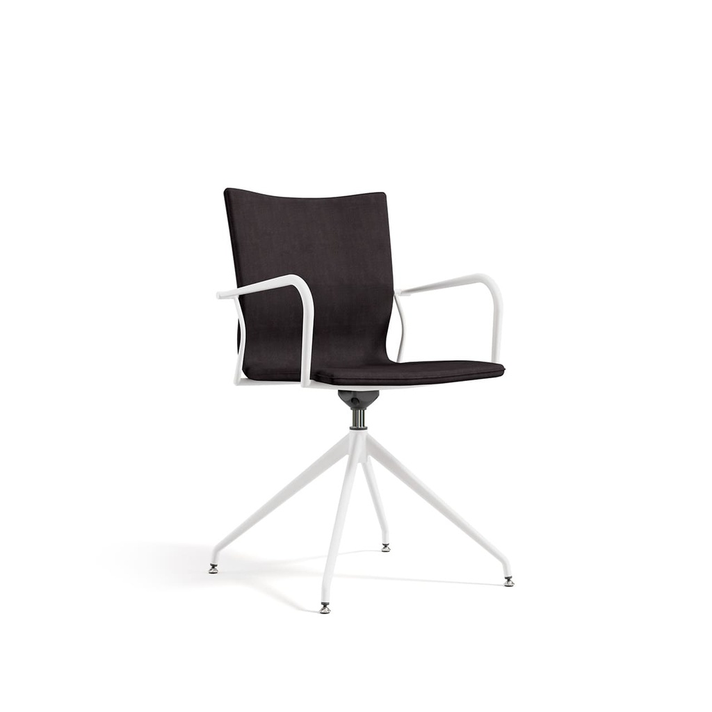 Silla Ikara con base giratoria autoretorno y carcasa de madera con frontal tapizado en negro