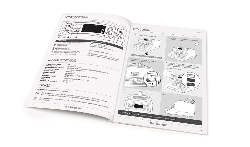 Manual de la contadora de billetes Safescan 2250