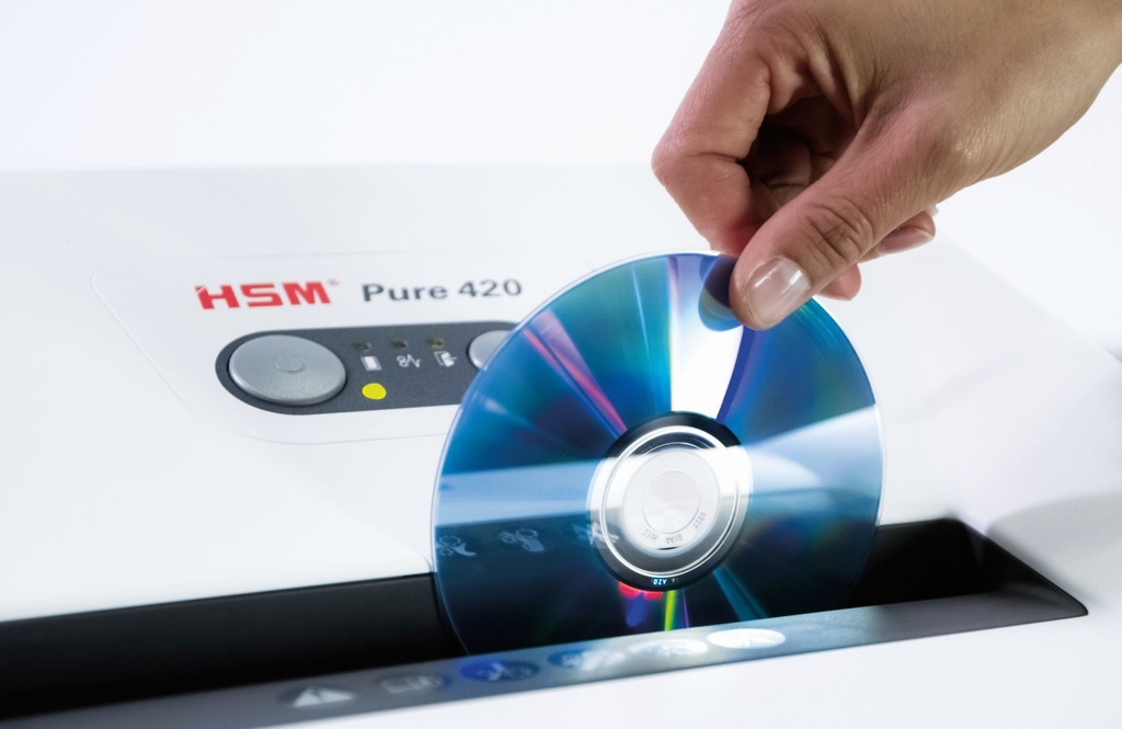 Destructora de CD HSM Pure 420 con corte en tiras de 3,9 mm.