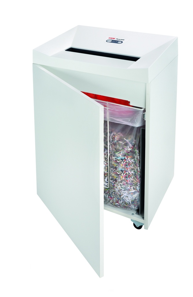 Destructora con puerta para papelera HSM Pure 940 con corte en tiras de 5,8 mm.