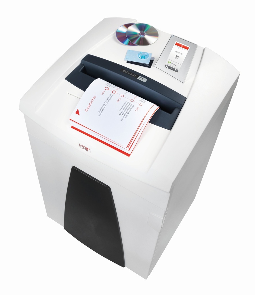 Destructora de alta capacidad HSM Securio P40i con corte en partículas de 4,5 x 30 mm.