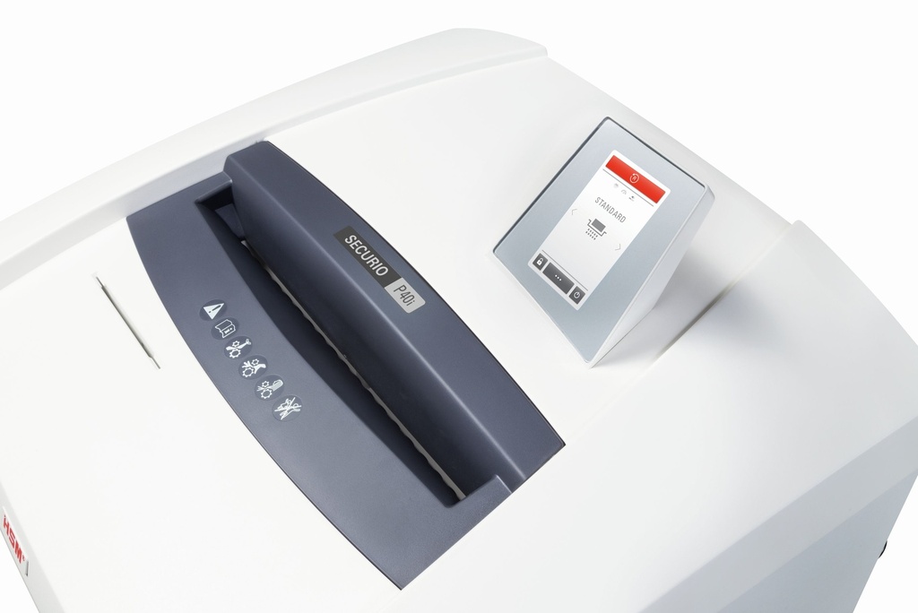 Destructora con sistema Intelligent Drive HSM Securio P40i con corte en partículas de 4,5 x 30 mm.