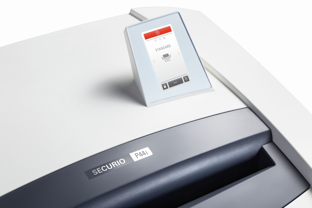 Destructora de papel con sistema Intelligent Drive HSM Securio P44i con corte en partículas de 1 x 5 mm.