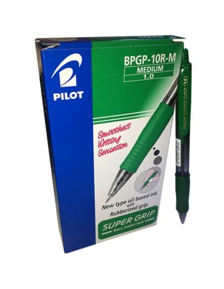 Bolígrafos retráctiles Pilot Super Grip verde (Caja de 12)