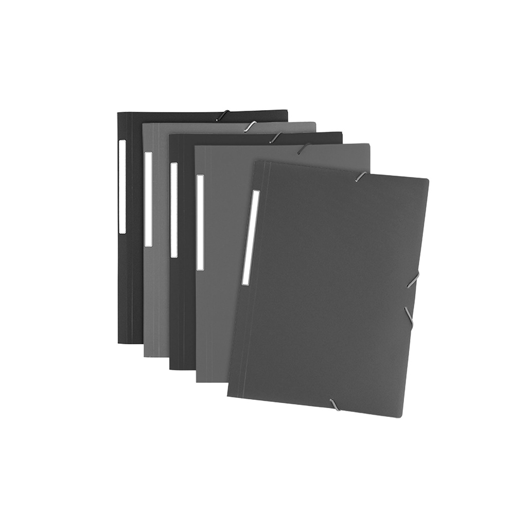Carpeta de gomas plástico con tres solapas Folio gris Poligraf