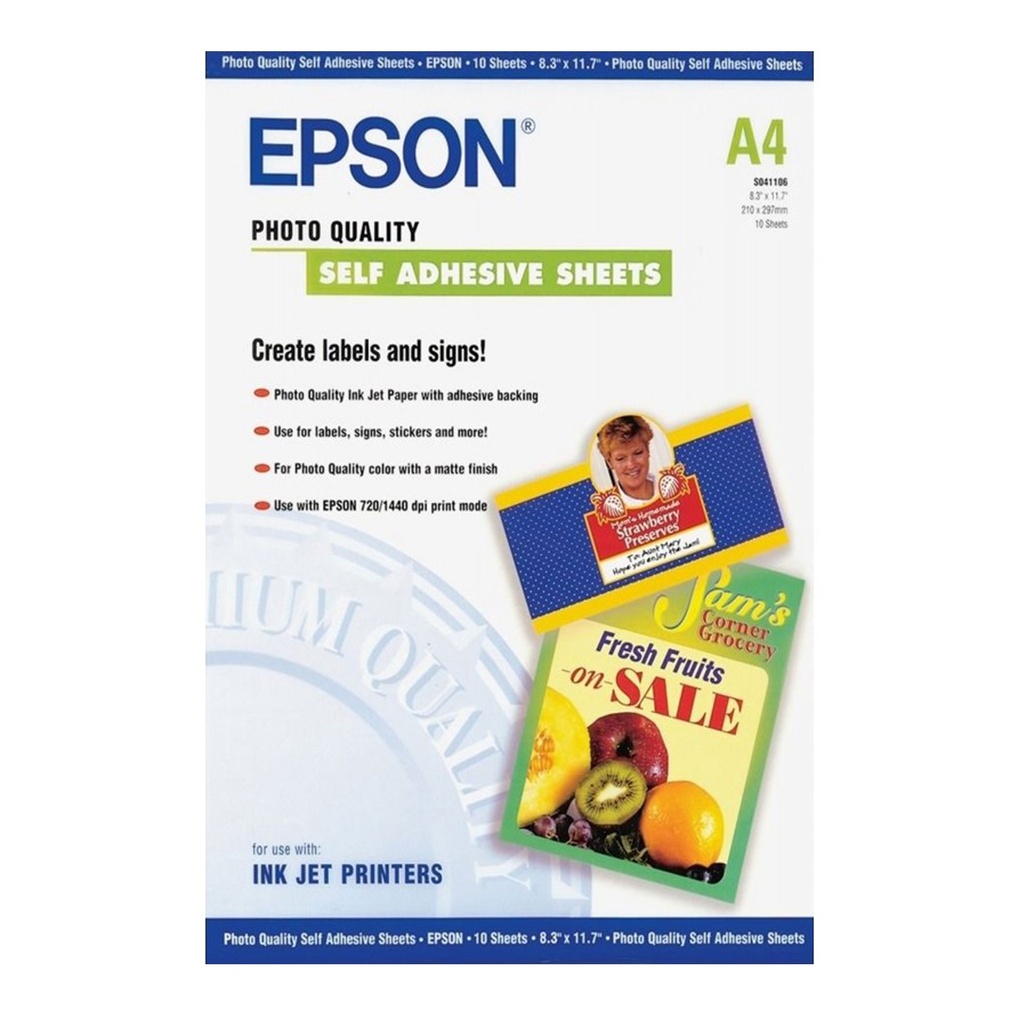Papel Fotográfico Autoadhesivo Epson S041106 – A4, 167 g/m², Acabado Mate – Pack de 10 Hojas