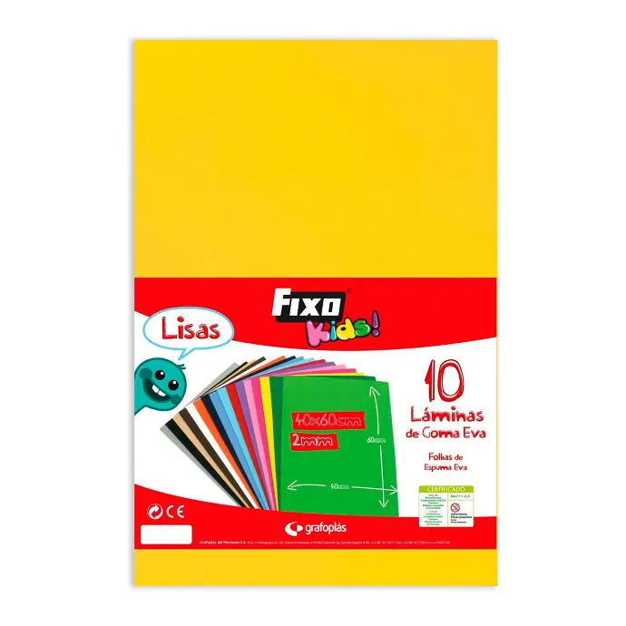 Goma Eva 40 x 60 cm 2 mm amarilla Fixo Kids bolsa de 10 láminas