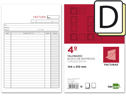 Talonario Facturas 1/4 natural duplicado T216 Liderpapel