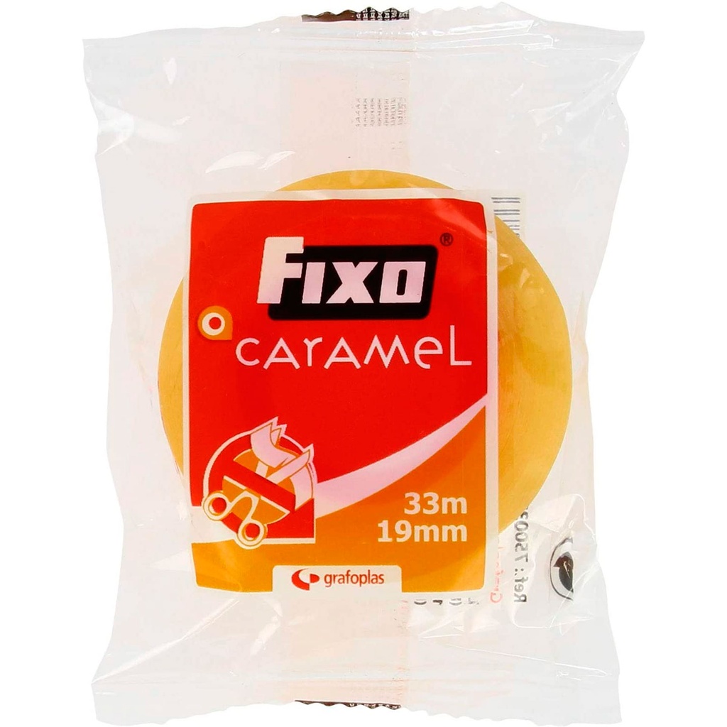 Cinta adhesiva transparente Fixo Caramel 33 m x 19 mm