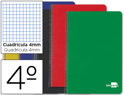 Cuaderno de espiral 1/4 cuadriculado plastificado 80 hojas