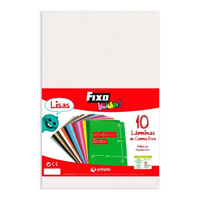 Goma Eva 40 x 60 cm 2 mm blanca Fixo Kids bolsa de 10 láminas