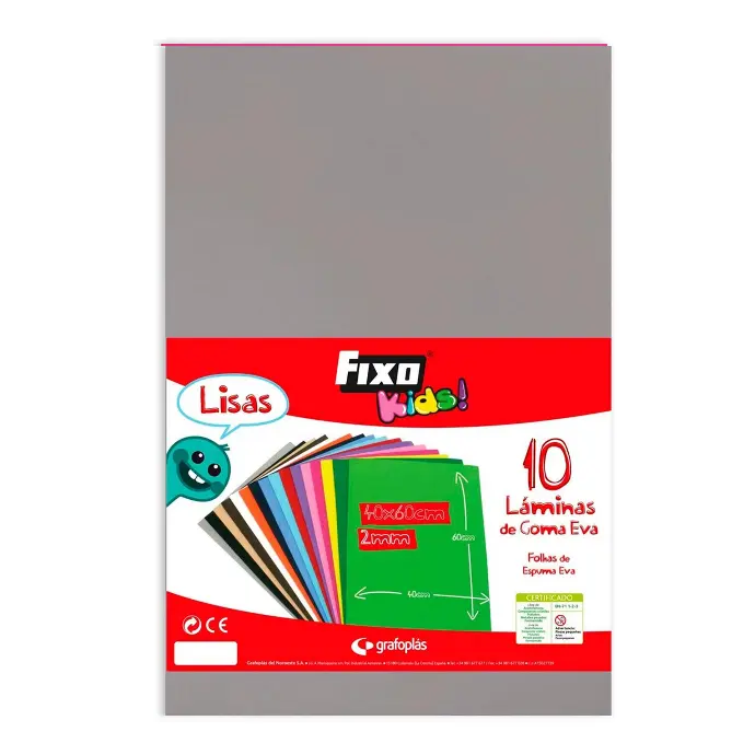 Goma Eva 40 x 60 cm 2 mm gris Fixo Kids bolsa de 10 láminas