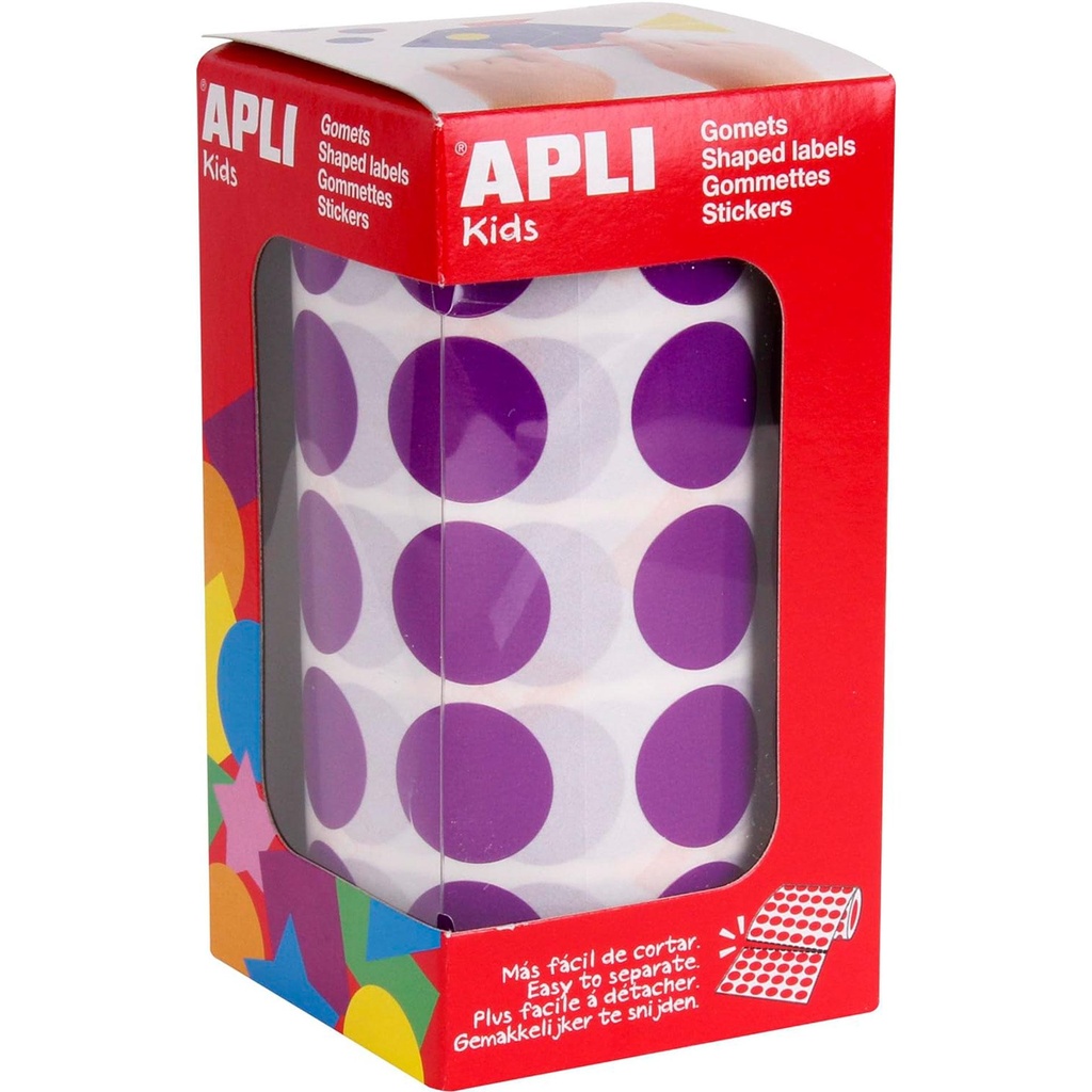 Gomets adhesivos circulares 20 mm lila en rollo Apli