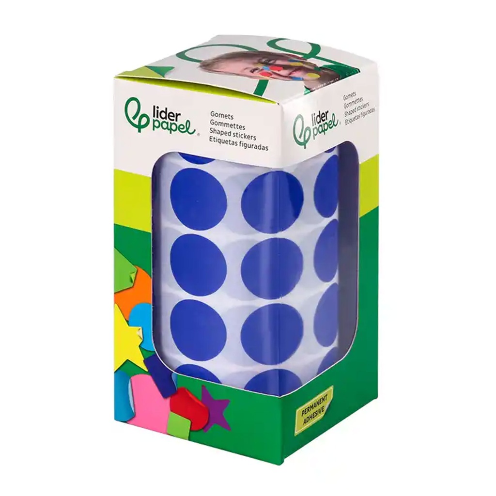 Gomets adhesivos circulares 20 mm azules en rollo Liderpapel