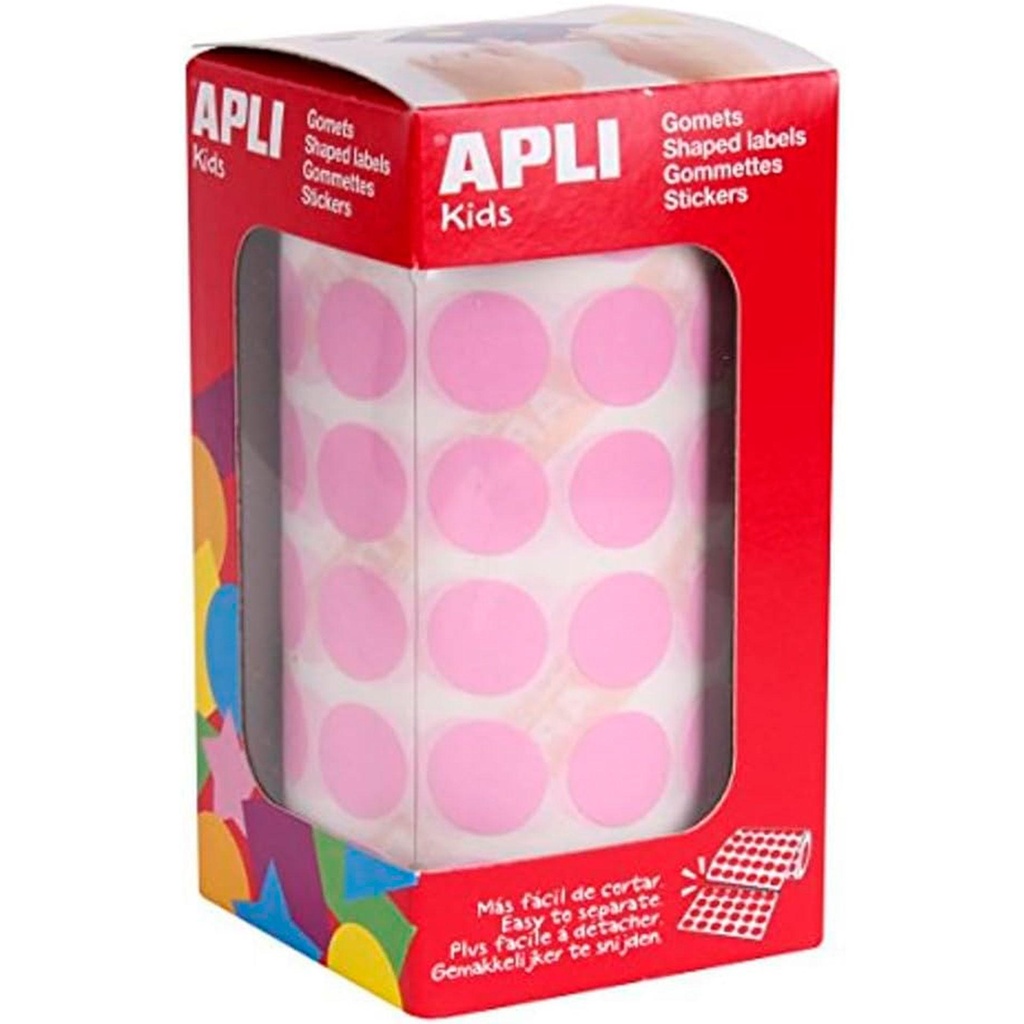 Gomets adhesivos circulares 15 mm rosas en rollo Apli