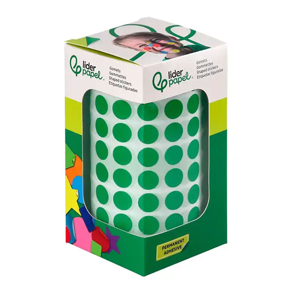 Gomets adhesivos circulares 10,5 mm verdes en rollo Liderpapel