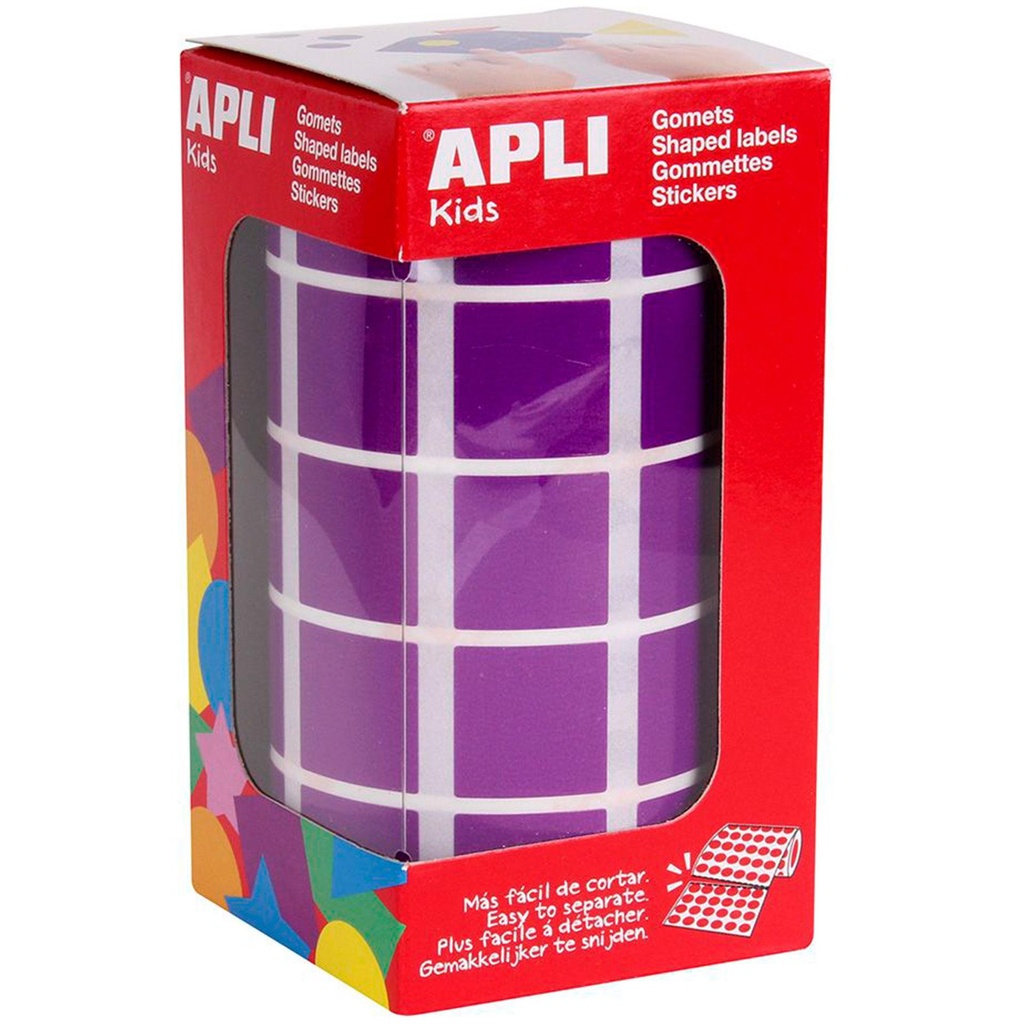 Gomets adhesivos cuadrados 20 x 20 mm lilas en rollo Apli