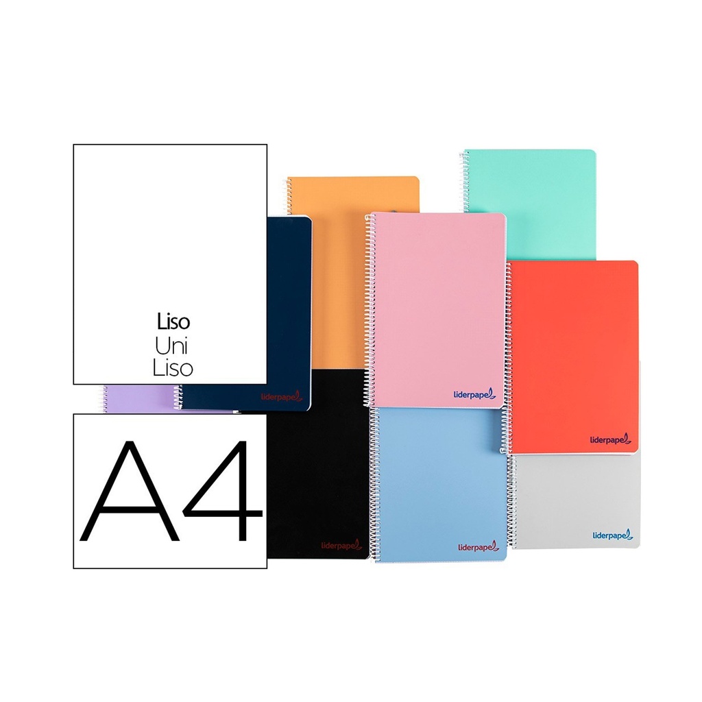 Cuaderno de espiral Folio liso tapa de plástico 80 hojas Liderpapel