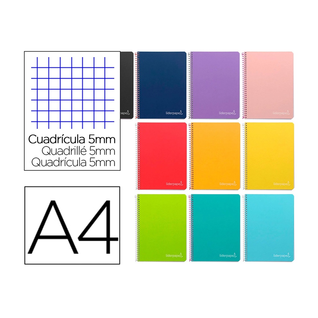 Cuaderno de espiral Folio cuadriculado microperforado 80 hojas Liderpapel
