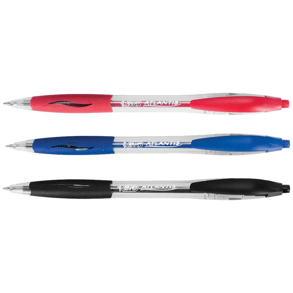Bolígrafo BIC Atlantis – Retractil con tinta de aceite con escritura suave en azul, negro y rojo (Caja de 12 unidades)