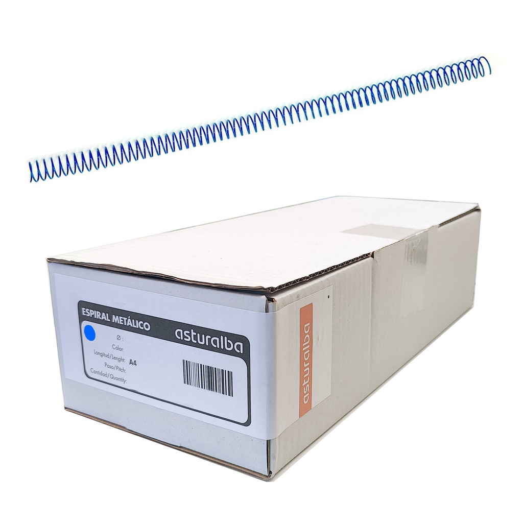 Espiral metálico azul 16 mm 5:1 (Caja 150 unidades)
