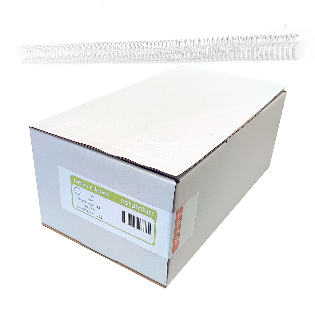 Espiral de plástico transparente 25 mm 4:1 (Caja 100 unidades)