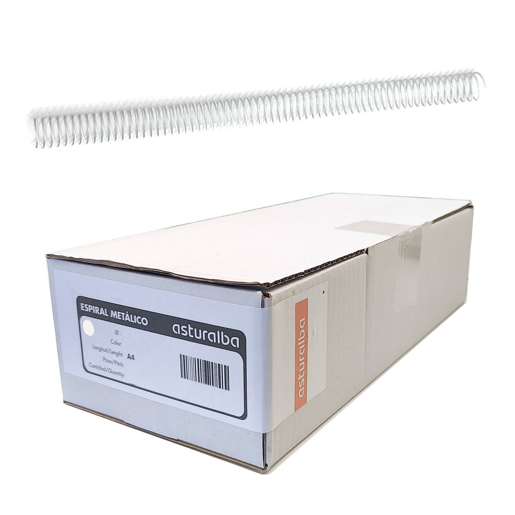 Espiral metálico blanco 18 mm 5:1 (Caja 150 unidades)