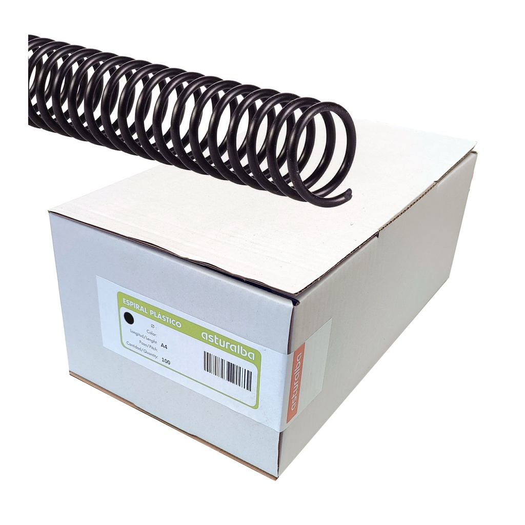 Espiral de plástico negro 16 mm 5:1 (Caja 100 unidades)