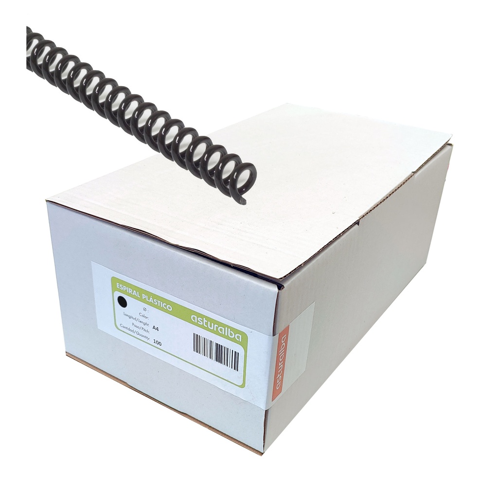 Espiral de plástico negro 6 mm 5:1 (Caja 100 unidades)