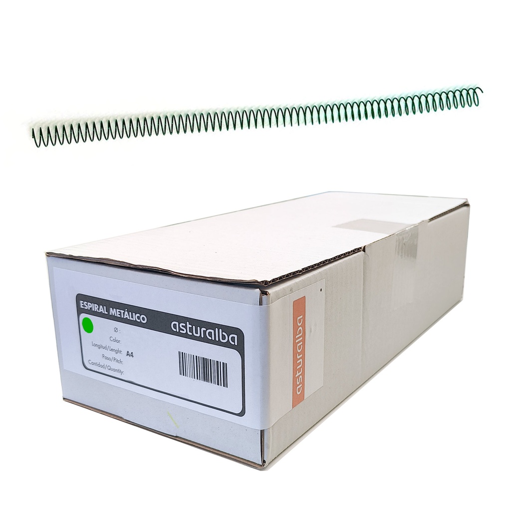 Espiral metálico verde 14 mm 5:1 (Caja 200 unidades)