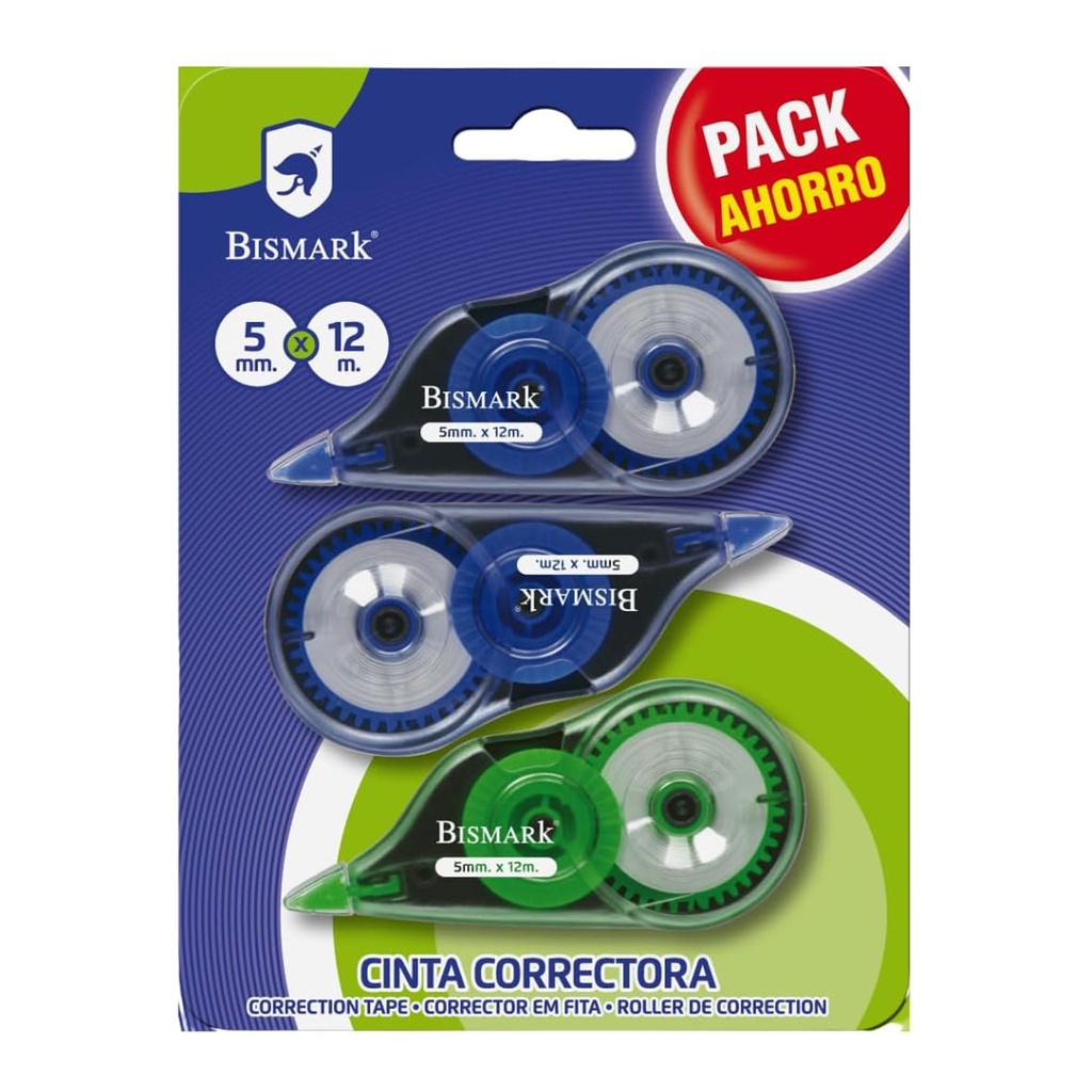 Corrector roller 5 mm x 12 m Bismark pack ahorro 3 unidades