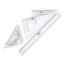 Juego de regla, escuadra, cartabón y transportador M+R