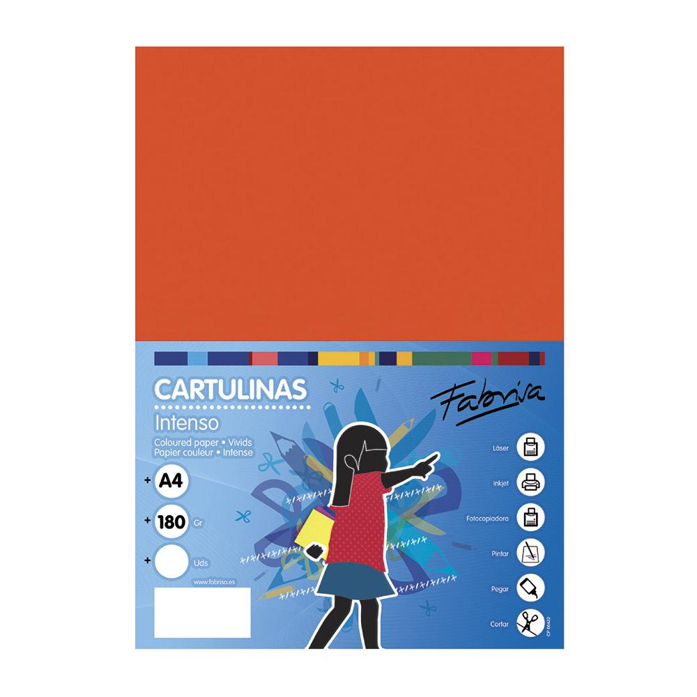 Cartulina A4 naranja 180 g/m² Fabrisa (Pack 50 unidades)