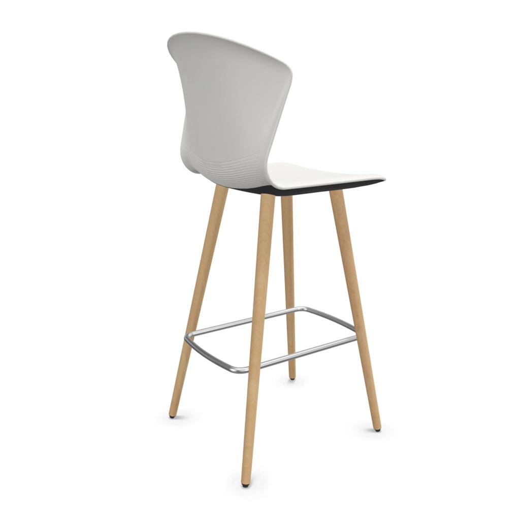 Taburete Whass con patas de madera y carcasa de plástico