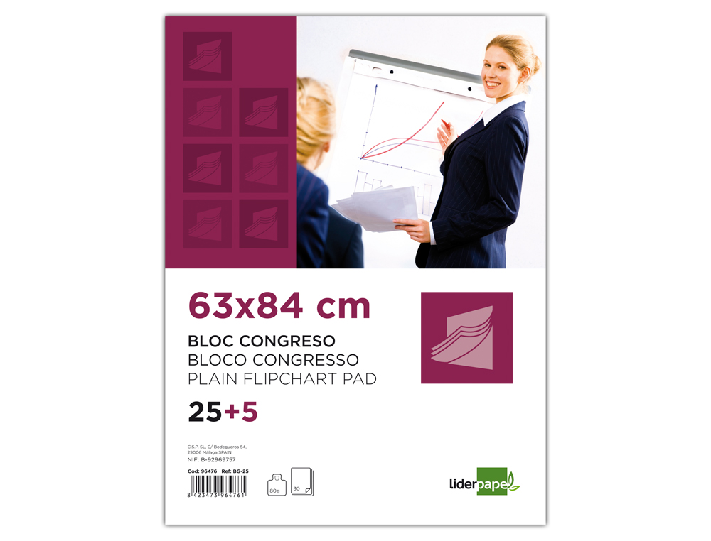 Bloc de congreso 63x84 25+5 hojas 80 g/m² liso Liderpapel