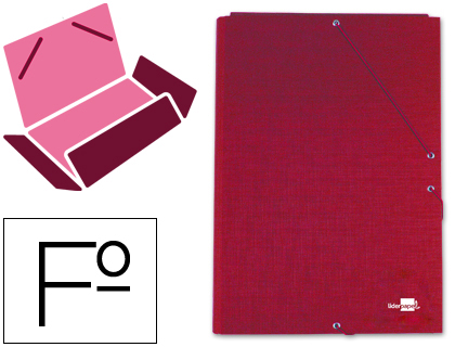 Carpeta de gomas de cartón forrado con tres solapas Folio roja Liderpapel